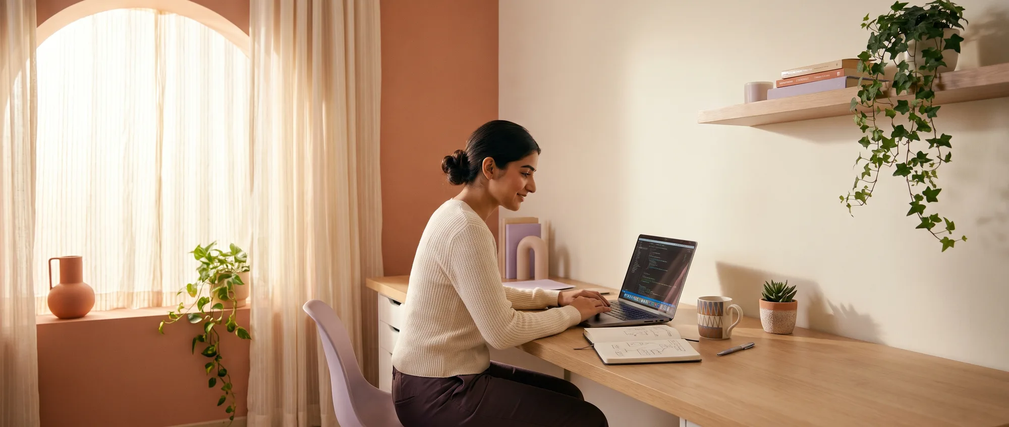 A student in a one-to-one session, building an AI application