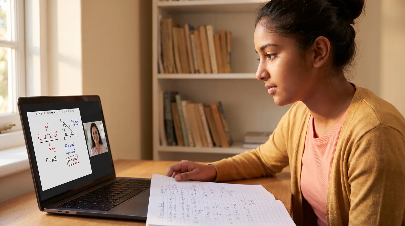 A student in a live lesson