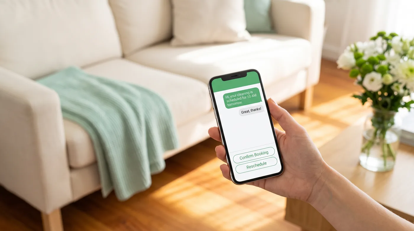 Phone showing a cleaning quote bot