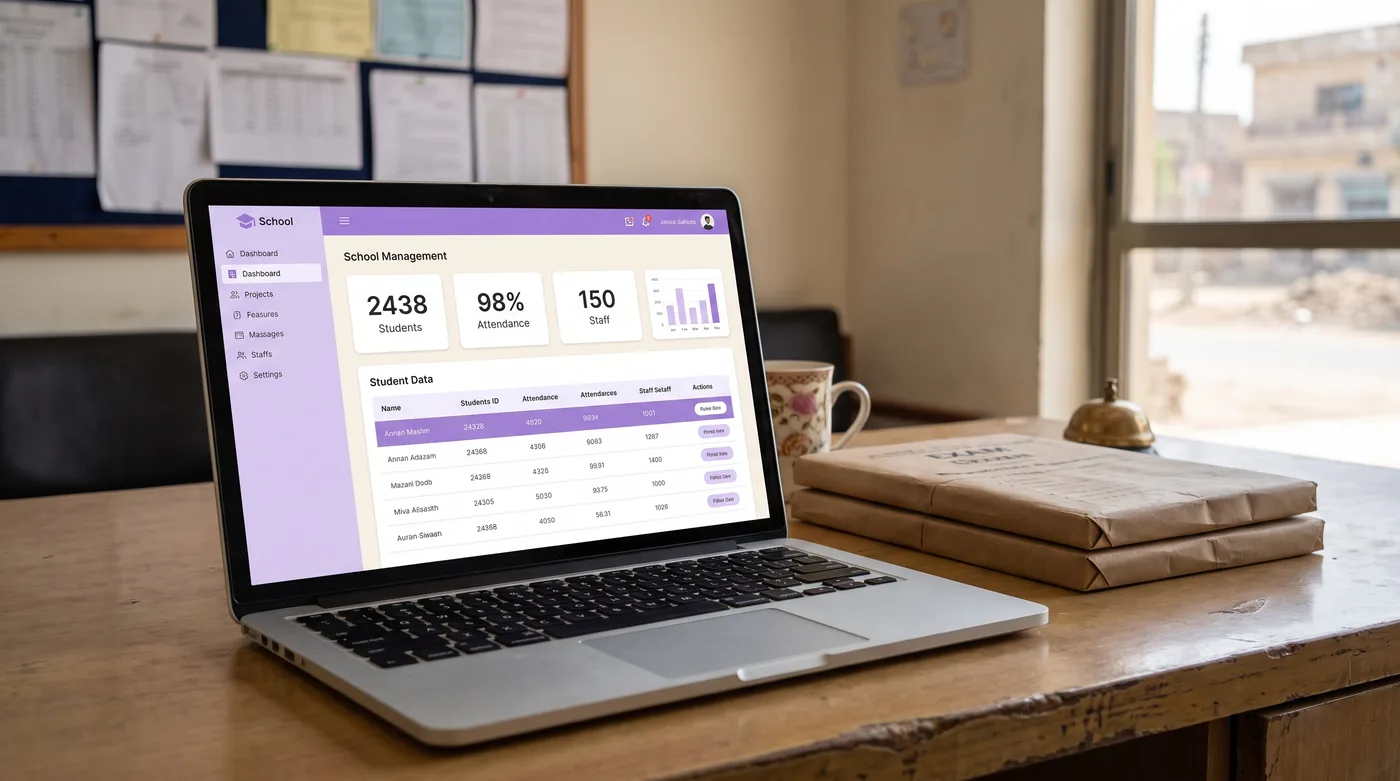 Screenshot of the school dashboard